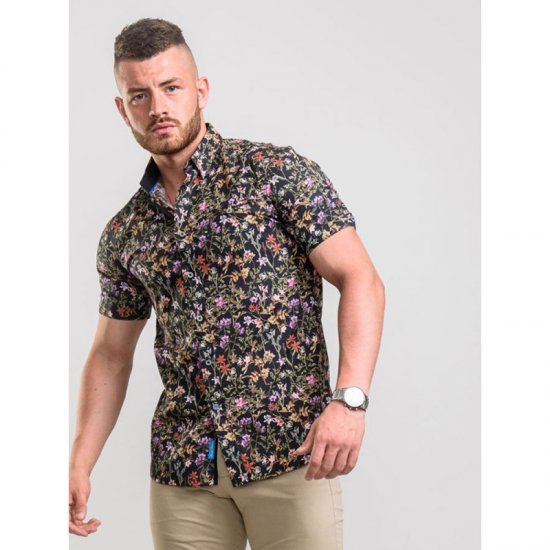 D555 Emmet Floral Shirt Black - Chemises - Chemises Grandes Tailles Hommes