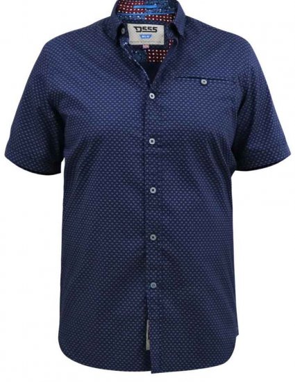 D555 Telford S/S Micro Ao Print Shirt Navy - Chemises - Chemises Grandes Tailles Hommes