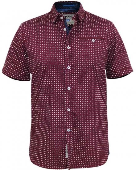D555 Hillcrest S/S Micro Ao Print Shirt Burgundy - Chemises - Chemises Grandes Tailles Hommes