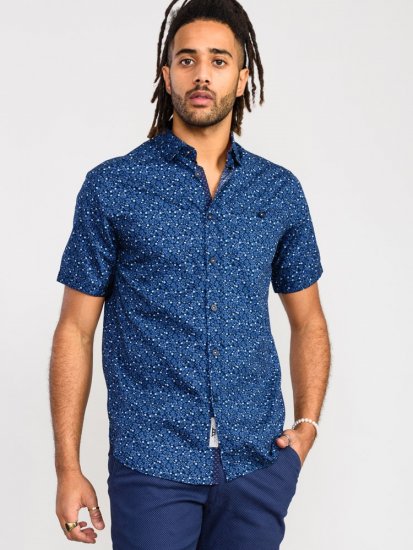 D555 Tristain S/S Floral Ao Print Shirt Navy - Chemises - Chemises Grandes Tailles Hommes