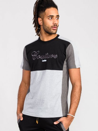 D555 Felix Couture Crew Neck Cut And Sew T-Shirt Black/Charcoal - T-shirts - T-shirts Homme Grande Taille