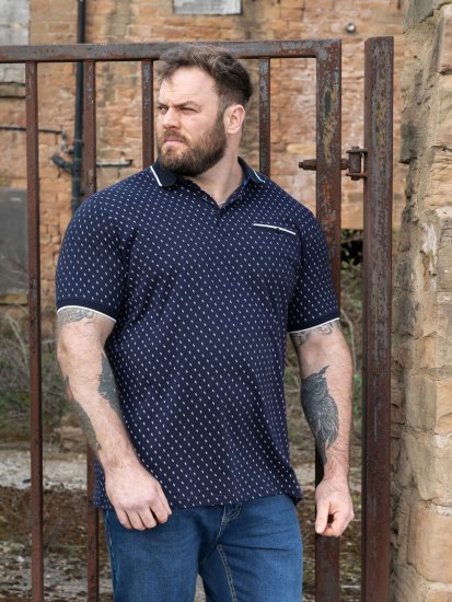 D555 Reid AOP Polo With Jacquard Collar, Pocket And Cuffs Bleu marine - Polos - Polos homme grande taille