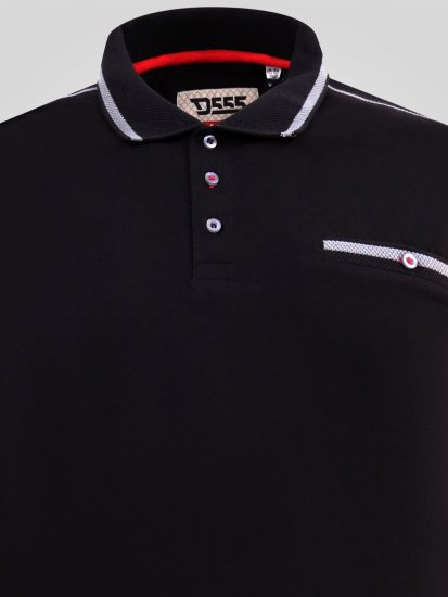 D555 Potts Jersey Polo With Jacquard Collar & Cuffs Noir - Polos - Polos homme grande taille