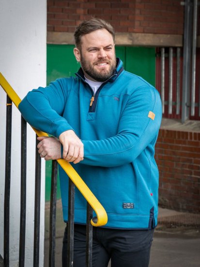 D555 Conway 1 1/4 Zip Neck Fleece Sweatshirt With Bear Logo Teal - Sweatshirts & hoodies - Sweatshirts/Hoodies grande taille homme