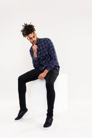 D555 Townsville Check Button Down Collar Shirt Navy - Chemises - Chemises Grandes Tailles Hommes