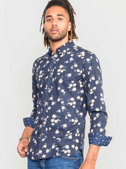 D555 Rooksey Floral Print Shirt Navy - Chemises - Chemises Grandes Tailles Hommes