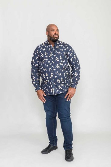 D555 Rooksey Floral Print Shirt Navy - Chemises - Chemises Grandes Tailles Hommes
