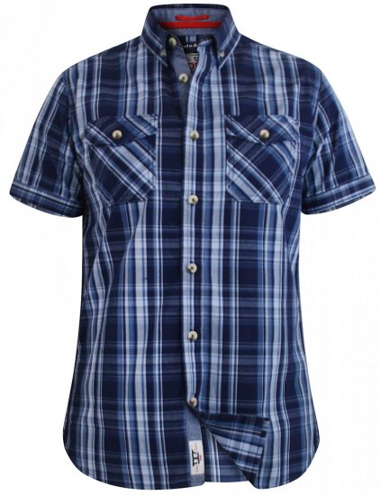 D555 Safford Short Sleeve Navy Check Shirt - Chemises - Chemises Grandes Tailles Hommes