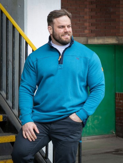 D555 Conway 1 1/4 Zip Neck Fleece Sweatshirt With Bear Logo Teal - Sweatshirts & hoodies - Sweatshirts/Hoodies grande taille homme