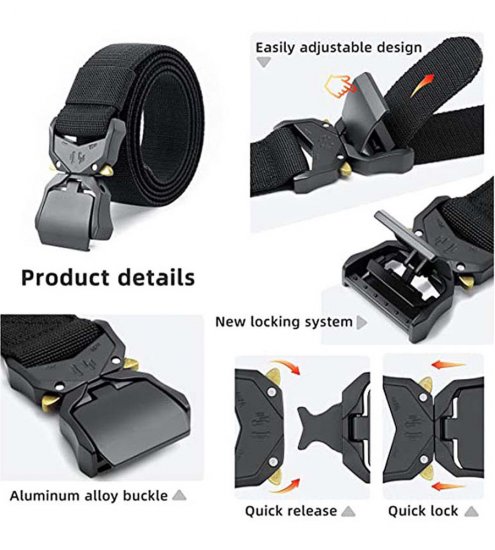 D555 Dale Tactical Stretch Webbing Belt with Heavy Duty Quick Release Buckle Black - Ceintures - Ceintures grandes tailles pour hommes