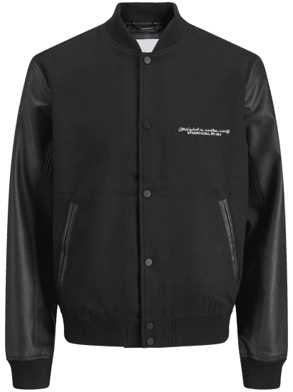 Jack & Jones Ross College Baseball Bomber Jacket Black - Vestes - Vestes Homme Grandes Tailles