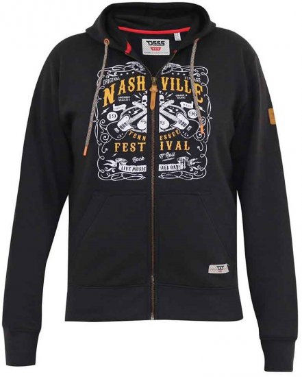 D555 KNEBWORTH Full Zip Hoody With Chest Print Black - Sweatshirts & hoodies - Sweatshirts/Hoodies grande taille homme