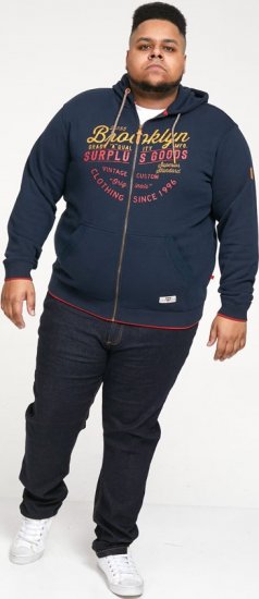 D555 WORCESTER Full Zip Hoody With Brooklyn Chest Print - Sweatshirts & hoodies - Sweatshirts/Hoodies grande taille homme