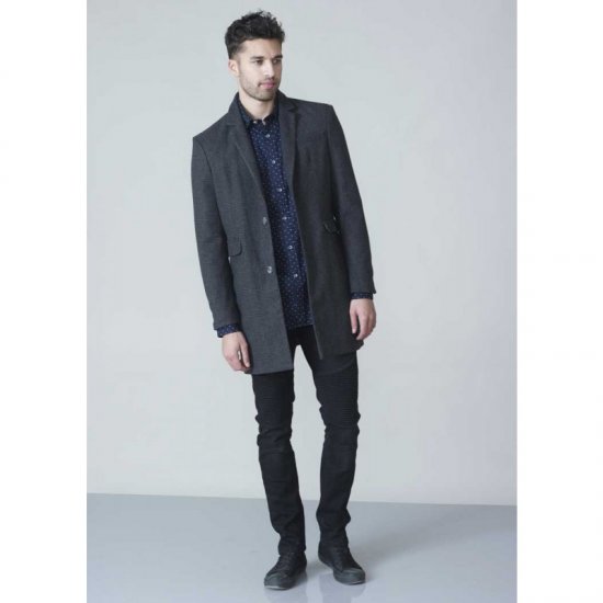 D555 Terry Checked Overcoat Charcoal - Vestes - Vestes Homme Grandes Tailles