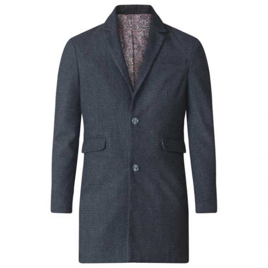 D555 Terry Checked Overcoat Charcoal - Vestes - Vestes Homme Grandes Tailles