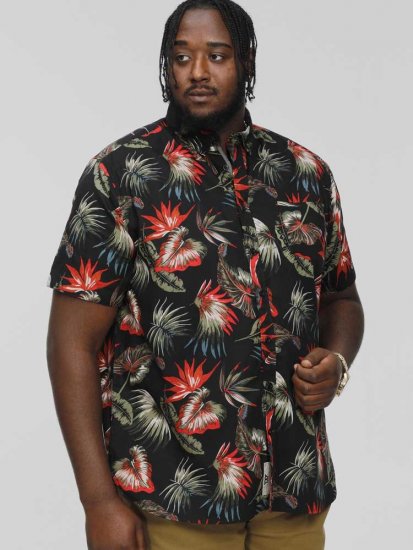 D555 LENNOX Hawaiian AO Print Shirt Black - Chemises - Chemises Grandes Tailles Hommes