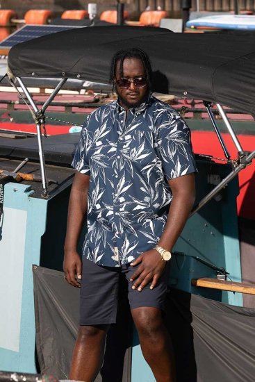 D555 FINLEY Hawaiian AO Print Shirt Navy - Chemises - Chemises Grandes Tailles Hommes