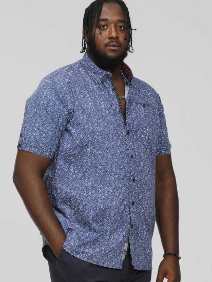 D555 KYLE S/S Micro AO Print Shirt Blue - Chemises - Chemises Grandes Tailles Hommes
