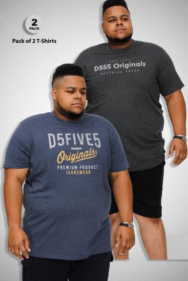 D555 ALFRED 2-Pack Brand Carrier Printed Crew Neck T-Shirts - T-shirts - T-shirts Homme Grande Taille