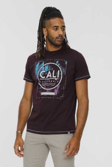 D555 NOVA Cali Surf Printed Crew Neck T-Shirt Plum - T-shirts - T-shirts Homme Grande Taille