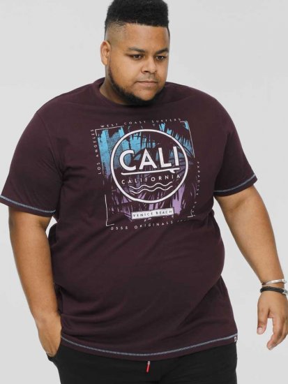 D555 NOVA Cali Surf Printed Crew Neck T-Shirt Plum - T-shirts - T-shirts Homme Grande Taille