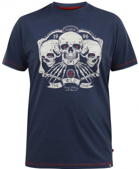 D555 COOK Trio Of Skulls Printed Crew Neck T-Shirt Slate Blue - T-shirts - T-shirts Homme Grande Taille