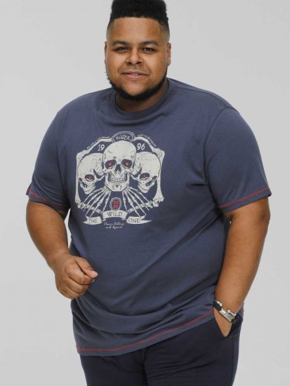 D555 COOK Trio Of Skulls Printed Crew Neck T-Shirt Slate Blue - T-shirts - T-shirts Homme Grande Taille