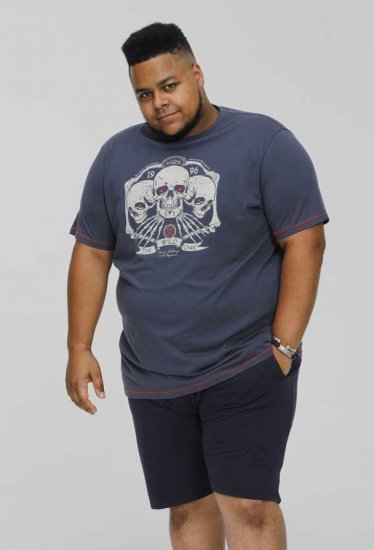 D555 COOK Trio Of Skulls Printed Crew Neck T-Shirt Slate Blue - T-shirts - T-shirts Homme Grande Taille