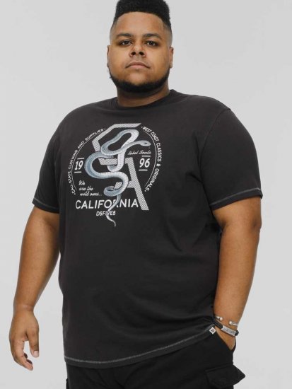 D555 CORTEX California Snake Printed Crew Neck T-Shirt Washed Black - T-shirts - T-shirts Homme Grande Taille
