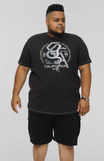 D555 CORTEX California Snake Printed Crew Neck T-Shirt Washed Black - T-shirts - T-shirts Homme Grande Taille