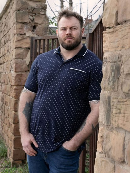 D555 Reid AOP Polo With Jacquard Collar, Pocket And Cuffs Bleu marine - Polos - Polos homme grande taille