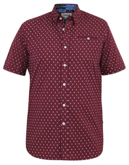 D555 DUNSTABLE S/S Micro AO Print Shirt Burgundy - Chemises - Chemises Grandes Tailles Hommes