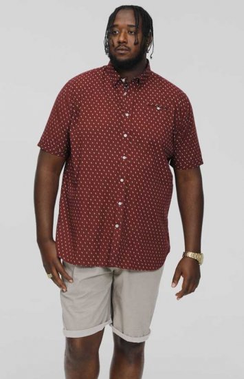 D555 DUNSTABLE S/S Micro AO Print Shirt Burgundy - Chemises - Chemises Grandes Tailles Hommes