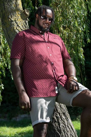 D555 DUNSTABLE S/S Micro AO Print Shirt Burgundy - Chemises - Chemises Grandes Tailles Hommes
