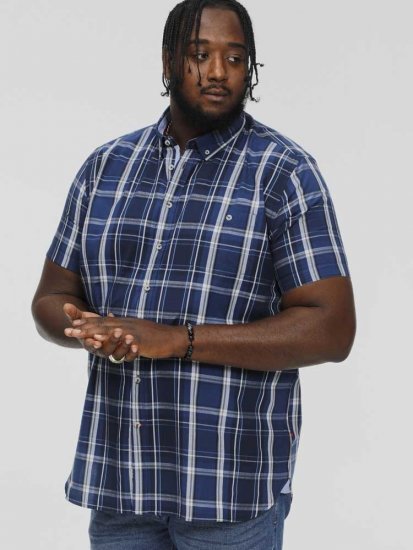 D555 HADSTOCK Check Button Down Collar S/S Shirt Navy - Chemises - Chemises Grandes Tailles Hommes