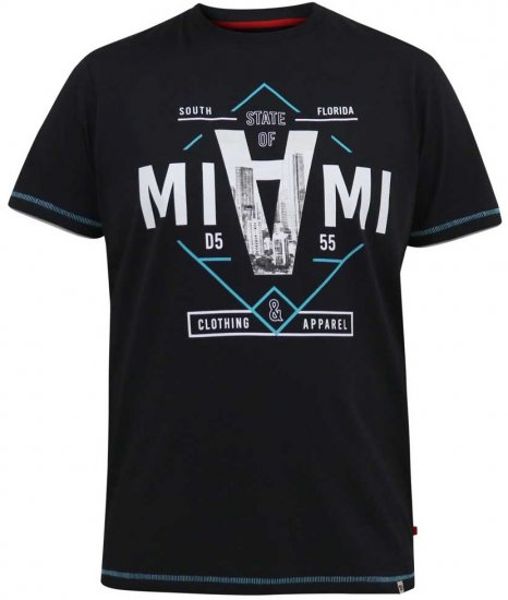D555 BINGHAM State Of Miami Printed Crew Neck T-Shirt Black - T-shirts - T-shirts Homme Grande Taille