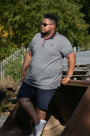 D555 BAYTON 2 Fine Stripe Jersey Polo Grey - Polos - Polos homme grande taille