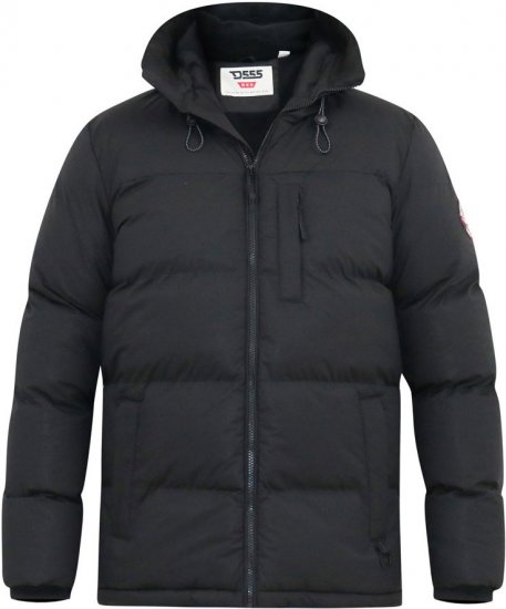 D555 DOMENIC Quilted Puffer Jacket With Half Micro Fleece Lining And Hood Black - Vestes - Vestes Homme Grandes Tailles
