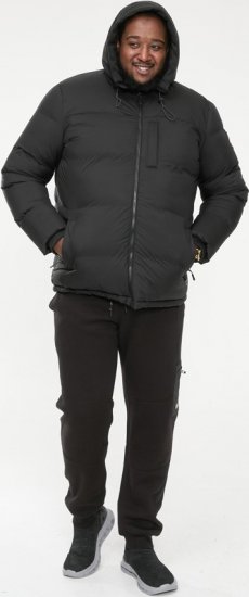 D555 DOMENIC Quilted Puffer Jacket With Half Micro Fleece Lining And Hood Black - Vestes - Vestes Homme Grandes Tailles
