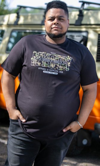 D555 EDWALTON NYCTY Camo Printed Crew Neck T-Shirt Washed Black - T-shirts - T-shirts Homme Grande Taille