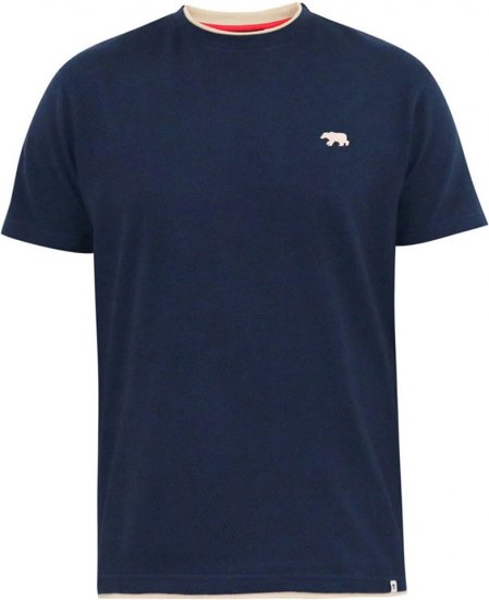 D555 SANDFORD Double Layer On Neck Ribs And Hem Waffle Textured T-Shirt Navy - T-shirts - T-shirts Homme Grande Taille