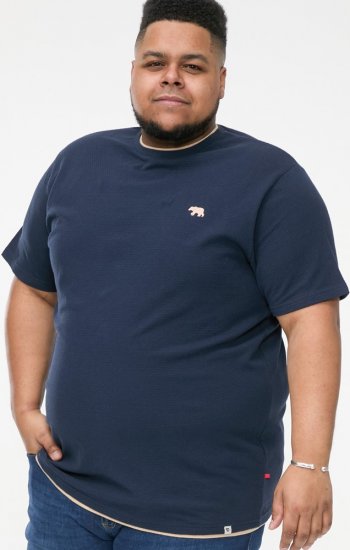 D555 SANDFORD Double Layer On Neck Ribs And Hem Waffle Textured T-Shirt Navy - T-shirts - T-shirts Homme Grande Taille