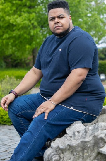 D555 SANDFORD Double Layer On Neck Ribs And Hem Waffle Textured T-Shirt Navy - T-shirts - T-shirts Homme Grande Taille