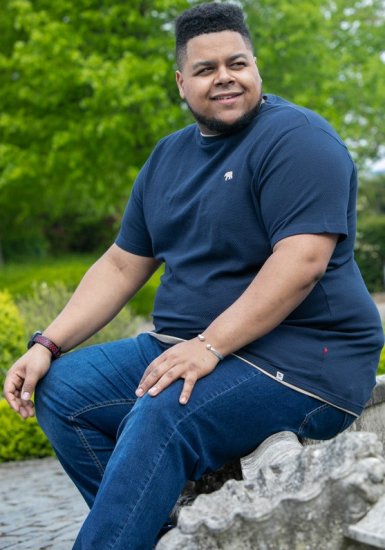 D555 SANDFORD Double Layer On Neck Ribs And Hem Waffle Textured T-Shirt Navy - T-shirts - T-shirts Homme Grande Taille