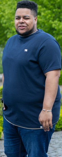 D555 SANDFORD Double Layer On Neck Ribs And Hem Waffle Textured T-Shirt Navy - T-shirts - T-shirts Homme Grande Taille