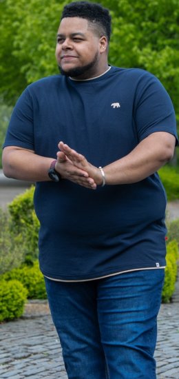 D555 SANDFORD Double Layer On Neck Ribs And Hem Waffle Textured T-Shirt Navy - T-shirts - T-shirts Homme Grande Taille