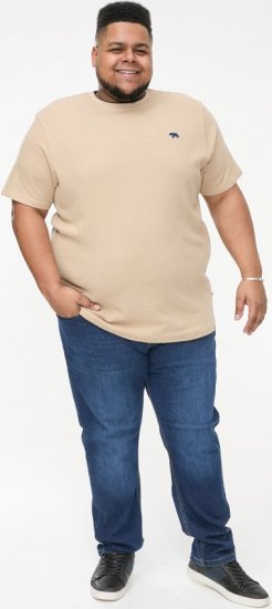 D555 SANDFORD Double Layer On Neck Ribs And Hem Waffle Textured T-Shirt Beige - T-shirts - T-shirts Homme Grande Taille