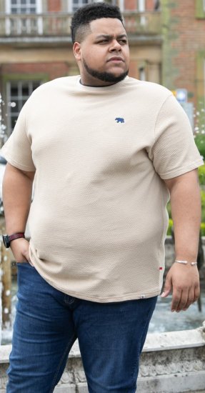 D555 SANDFORD Double Layer On Neck Ribs And Hem Waffle Textured T-Shirt Beige - T-shirts - T-shirts Homme Grande Taille