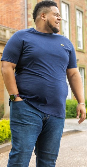 D555 ORSTON Reno Fabric Crew Neck T-Shirt With Chest Embroidery Blue Reno - T-shirts - T-shirts Homme Grande Taille