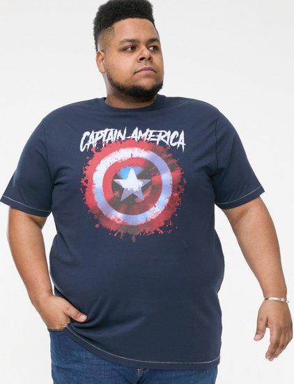 D555 ROGERS Official Captain America Printed T-Shirt Dark Navy - T-shirts - T-shirts Homme Grande Taille